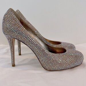 LE SILLA Leather and rhinestone bling platform pumps size 37 7